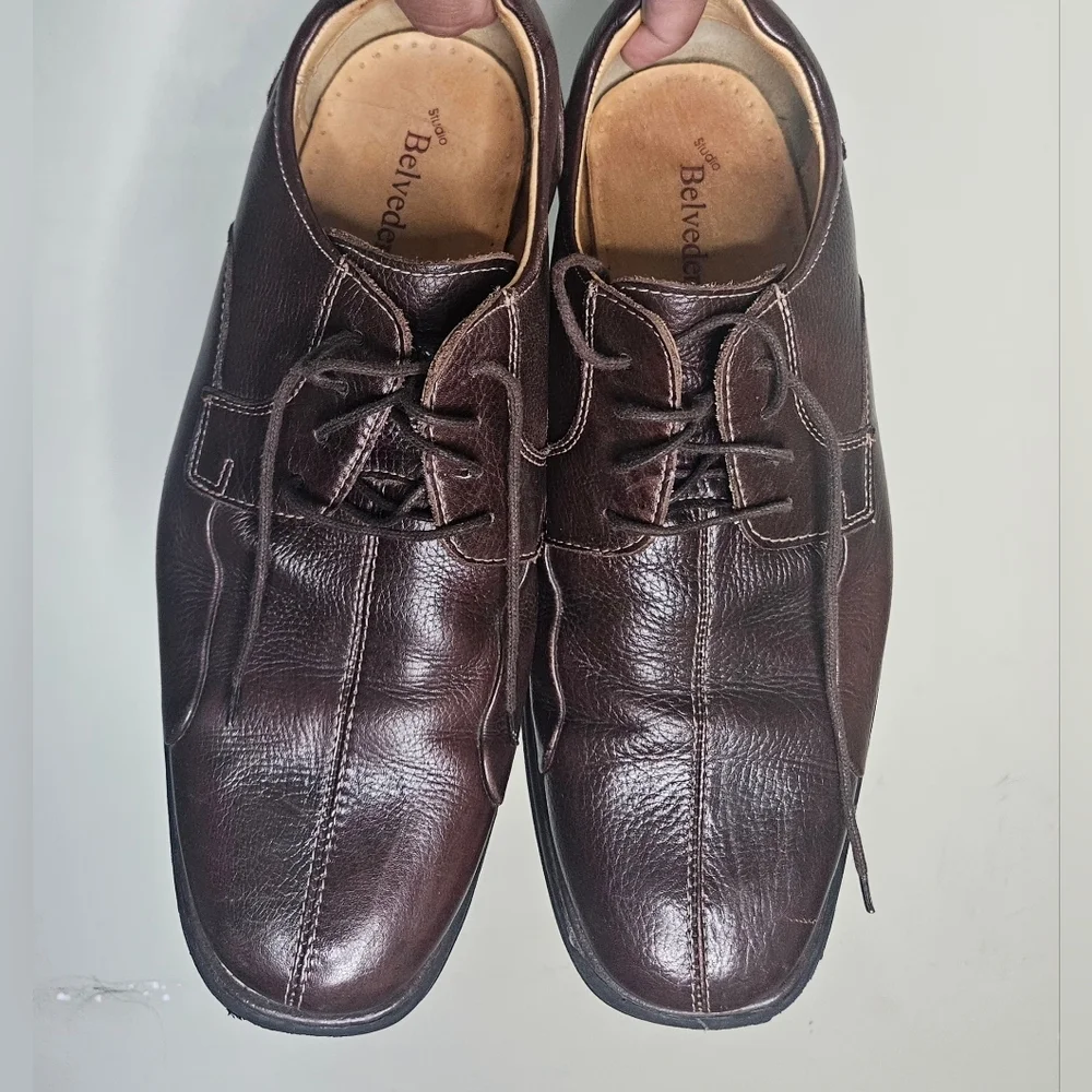 💚💙Belvedere‎ Studio Bay Bridge Men's Brown Pebbled Leather Dress Shoes Sz 11D